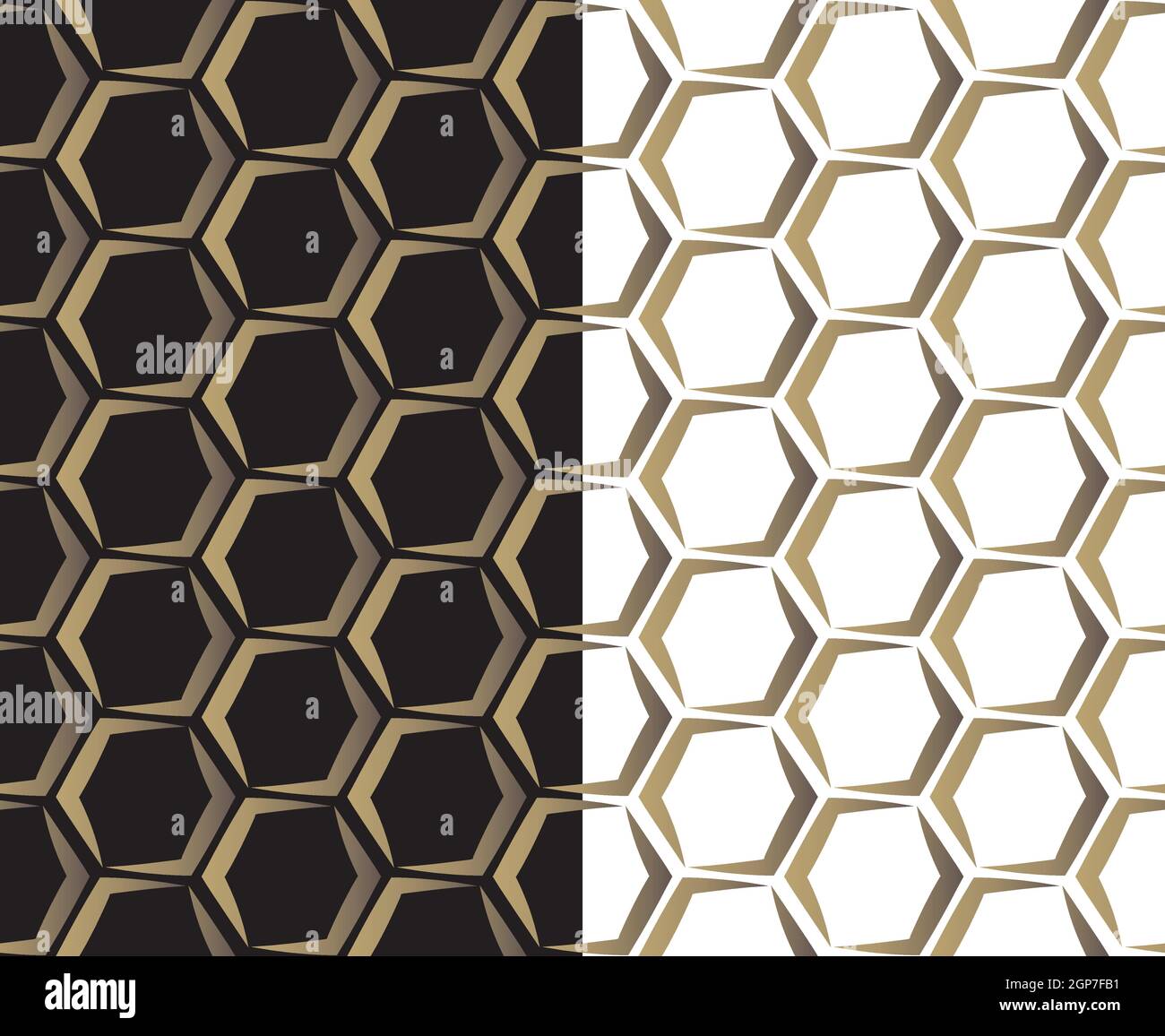 Pettine esagonale senza cuciture. Griglia geometrica del colore a gradiente dorato. Bianco o nero sfondo a colori facilmente modificabile. Vettore Illustrazione Vettoriale