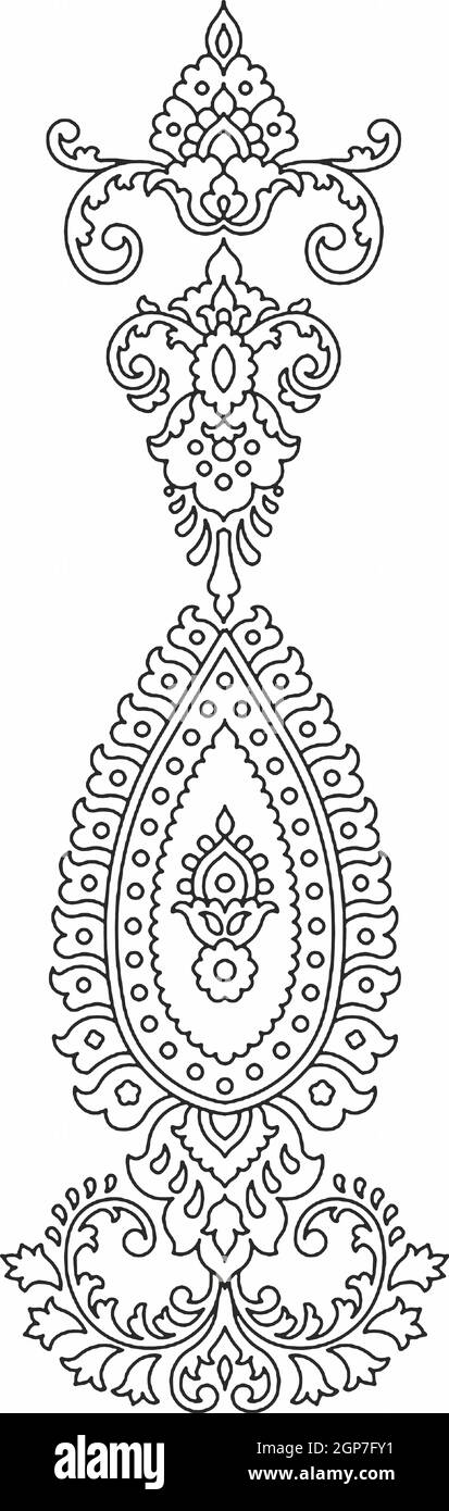 Disegno floreale, modello di ricamo. Bianco e nero , e Stock Illustration disegnata a mano. Fantasy Fiori foglie. T-shirt design. Clipart senza royalty Foto Stock
