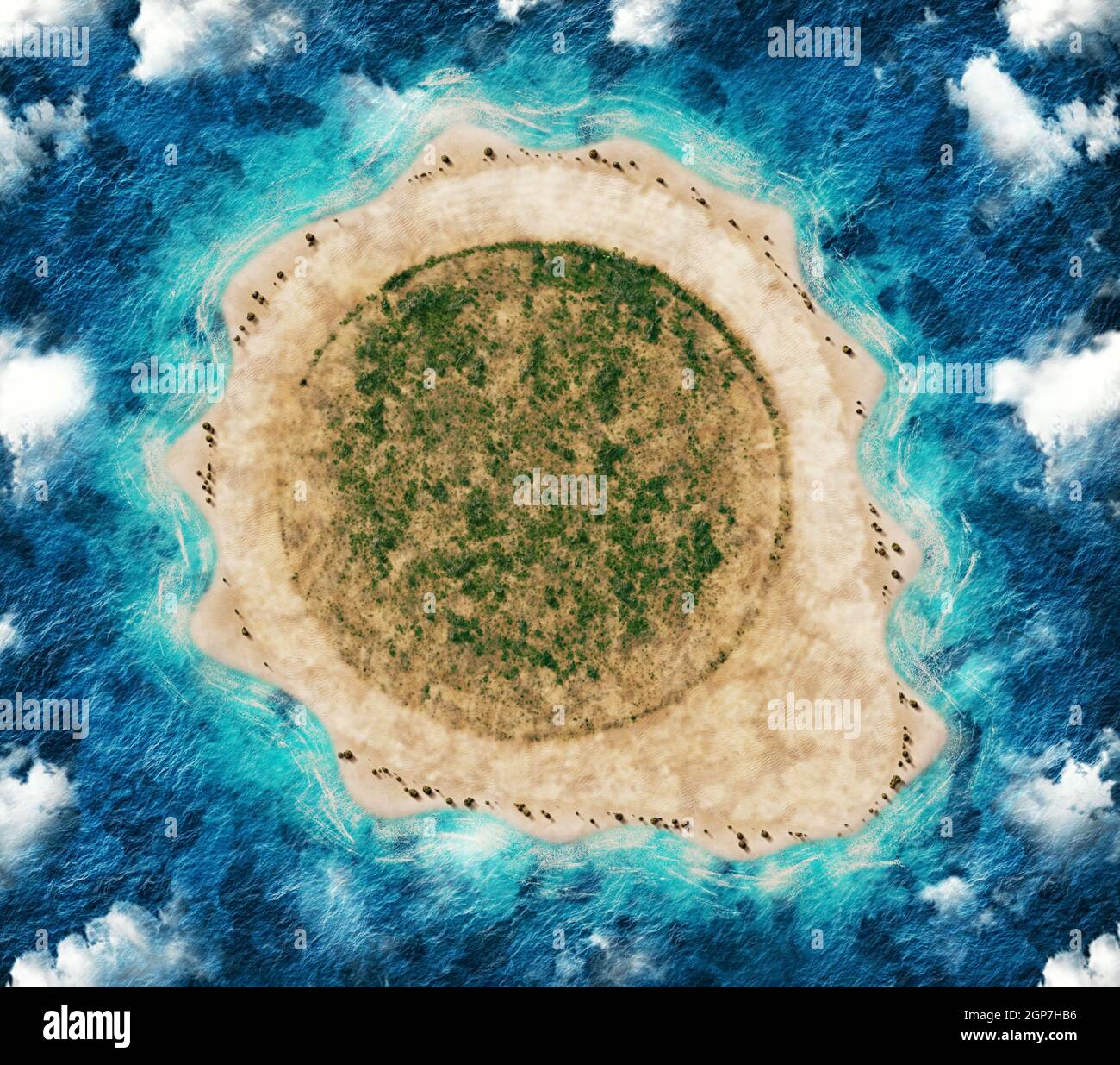 Vista aerea della bellissima isola a forma di cialda di caffè. Foto Stock