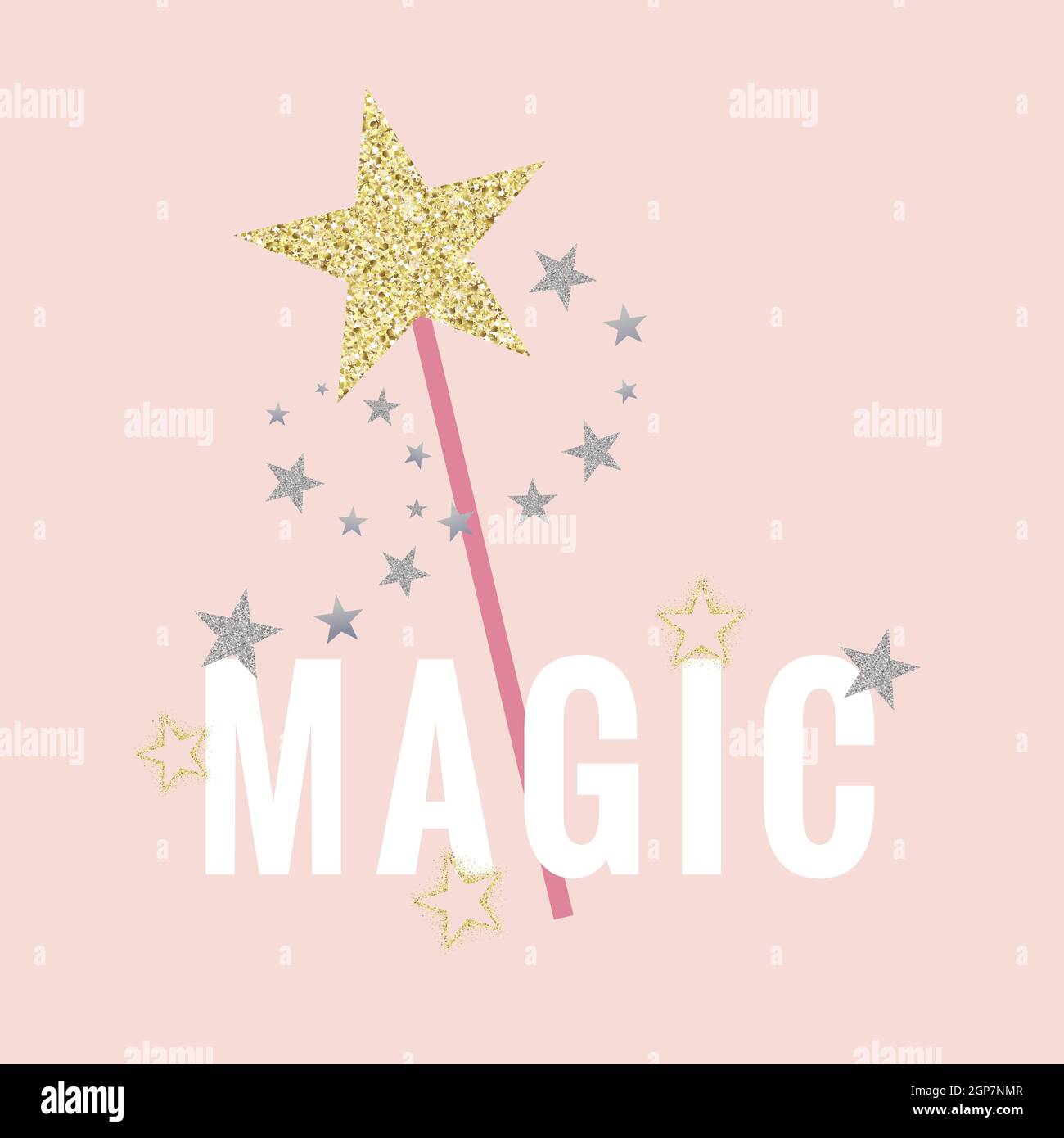 Shine magic star slogan stampa moda. Risplendi come un'illustrazione vettoriale DI ARTE DELLA STELLA su sfondo rosa per la t-shirt della ragazza o altri usi Illustrazione Vettoriale