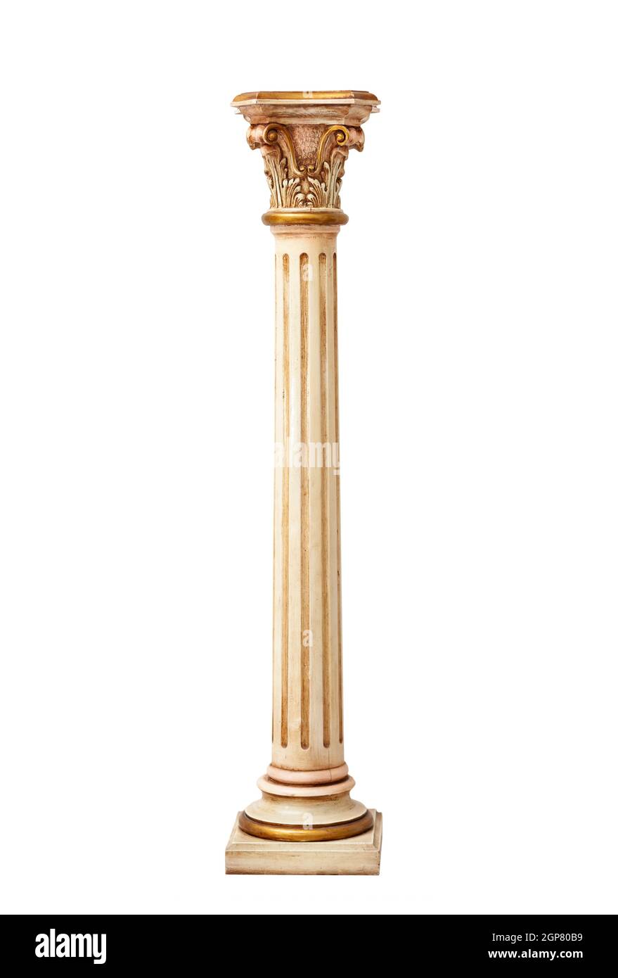 Lo stile barocco colonna con capitale isolati su sfondo bianco. Foto Stock