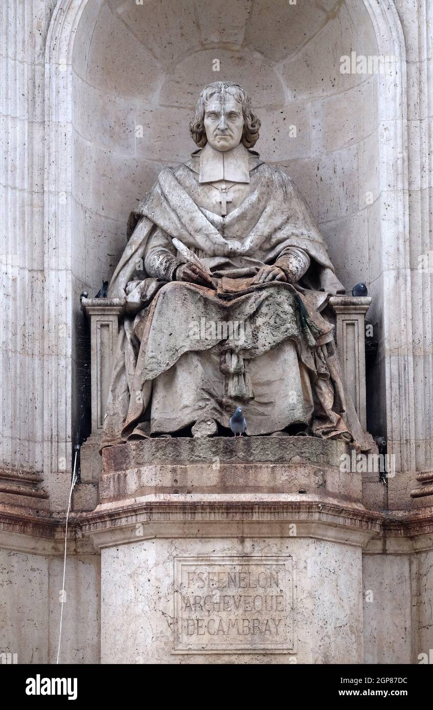 Fenelon da Francois lanno. Fontana dei sacri oratori, Place Saint Sulpice a Parigi, Francia Foto Stock