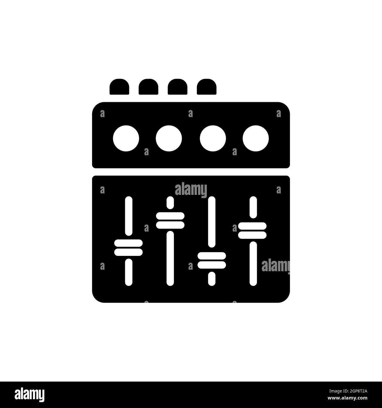 Icona del glifo piatto del vettore della console di missaggio. Simbolo grafico per la musica e il suono del sito web e delle applicazioni design, logo, app, UI Foto Stock