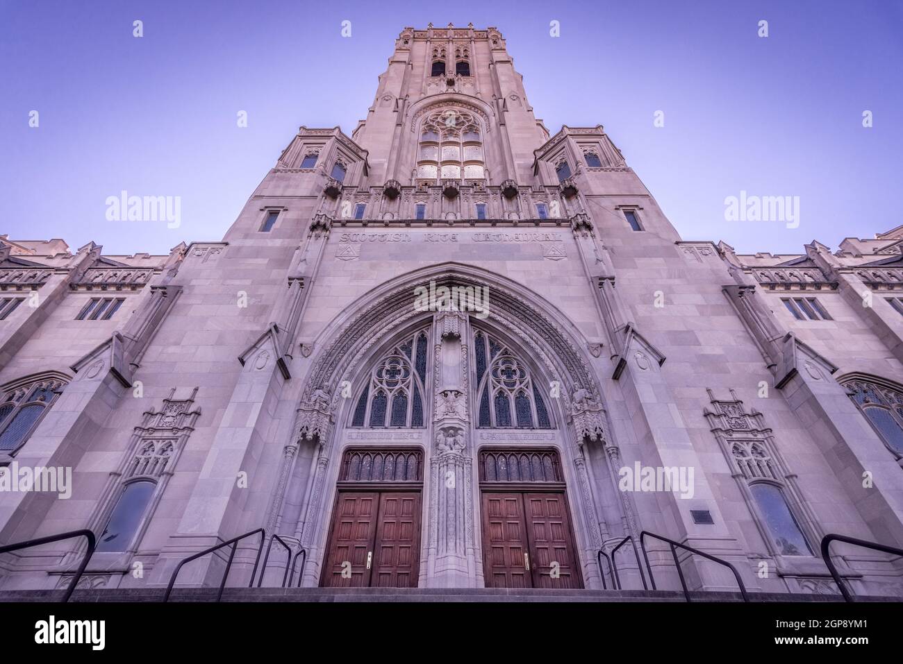 Tramonto della Cattedrale di rito Scozzese - Indianapolis - Indiana Foto Stock