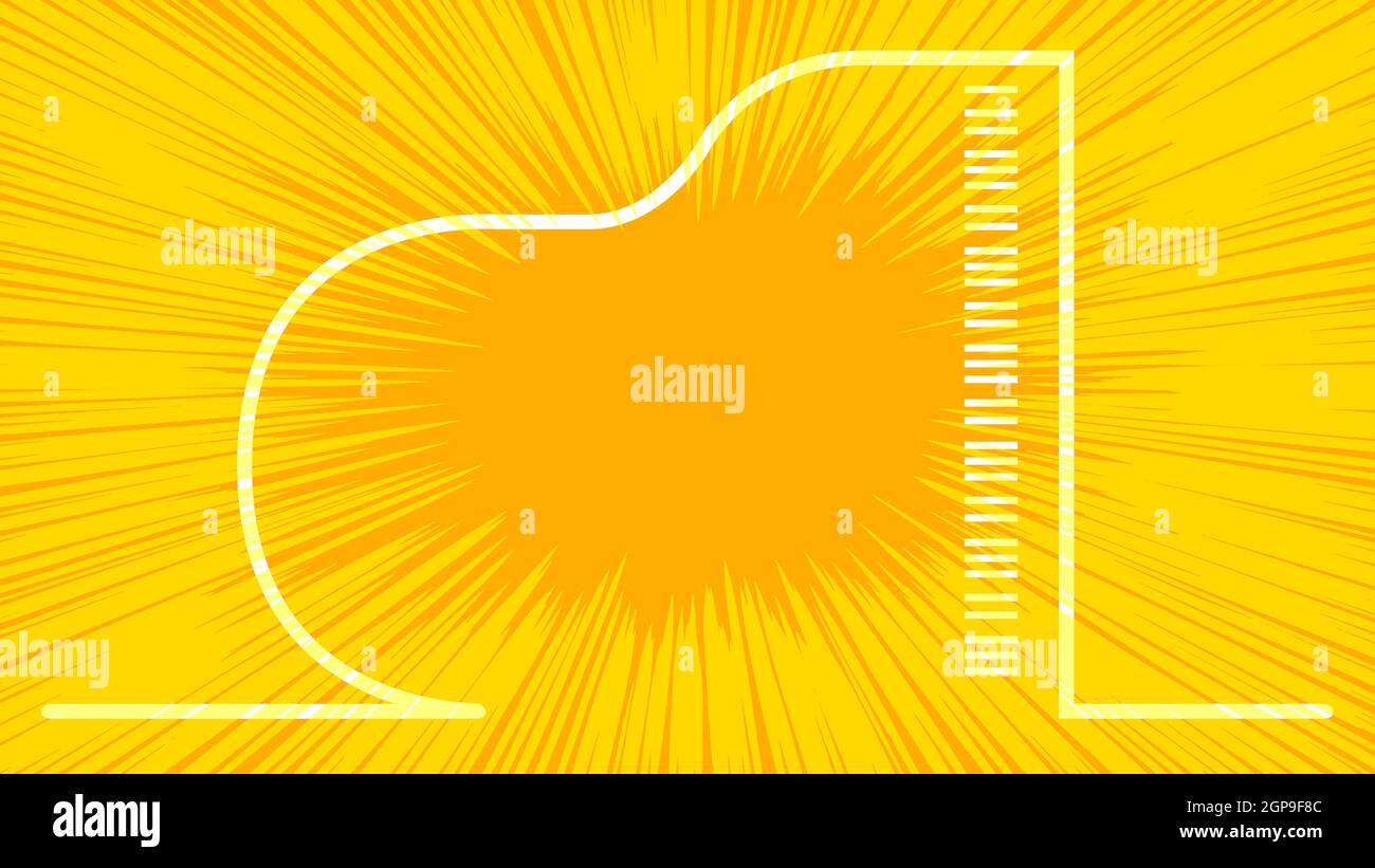 Vista dall'alto di un pianoforte a coda continua con lampo giallo e arancione Foto Stock