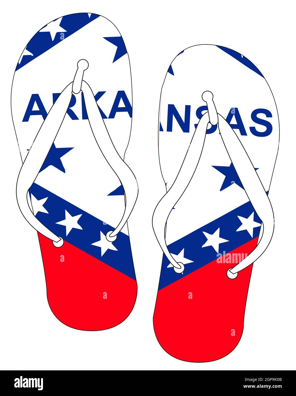 Silhouette flip flop Arkansas state Flag su una scarpa bianca sfondo Foto Stock