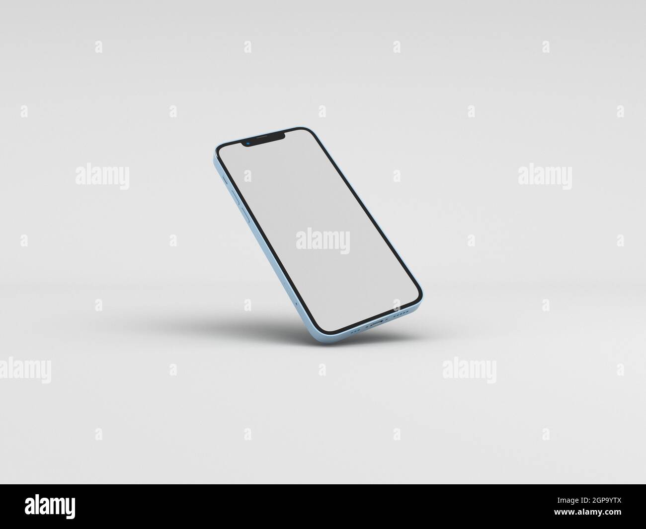 L'ultimo smartphone iphone 13 2021 su sfondo bianco per il mockup in immagini 3D renderizzate. Telefono Apple 2021. Foto Stock