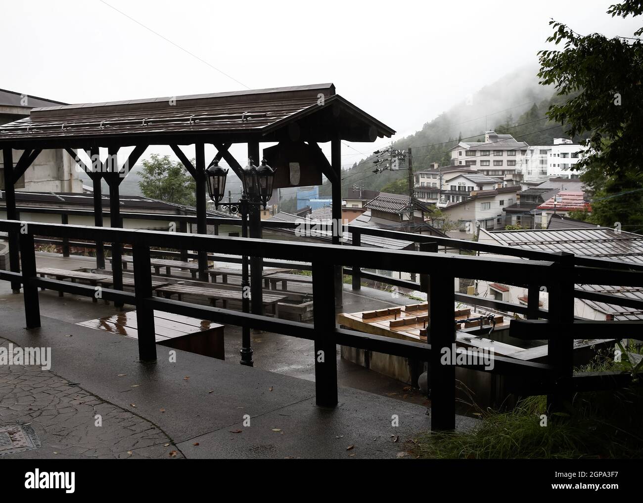 Nozawa onsen, Nagano, Giappone, 2021-26-09 , footbath in Nozawaonsen Foto Stock