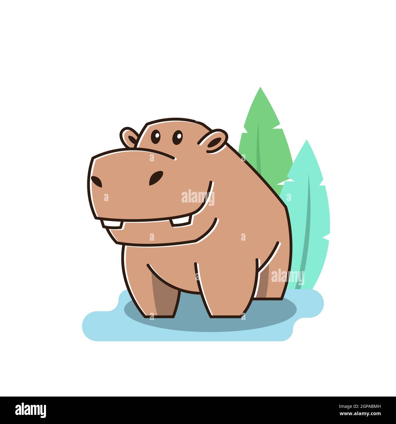 Carino Happy Big Hippo Ippopotamus in piedi Pond Mascot personaggio Cartoon Illustrazione Vettoriale