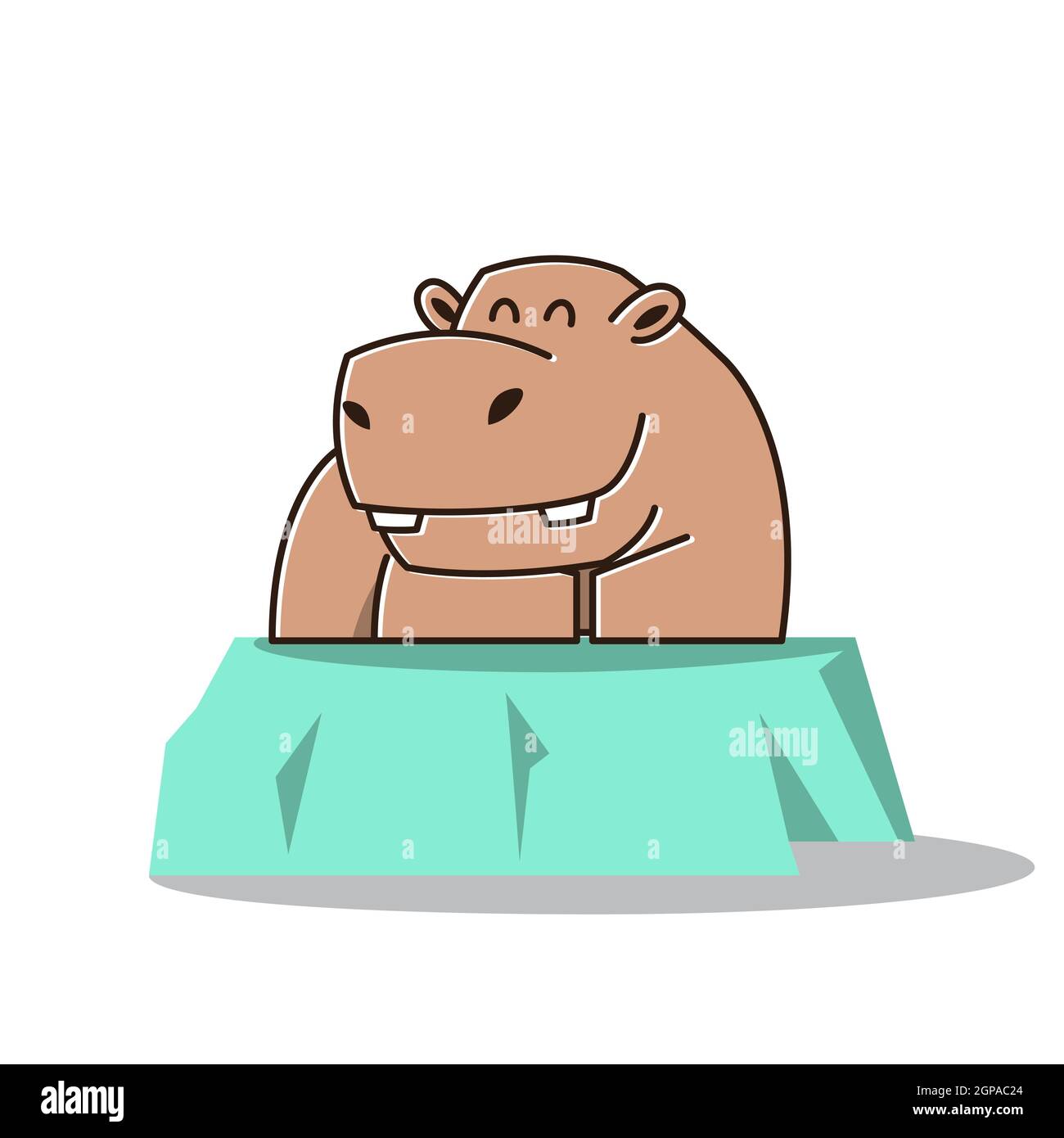 Cute Happy Big Hippo Ippopotamus seduto sorridente personaggio Mascot Cartoon Illustrazione Vettoriale