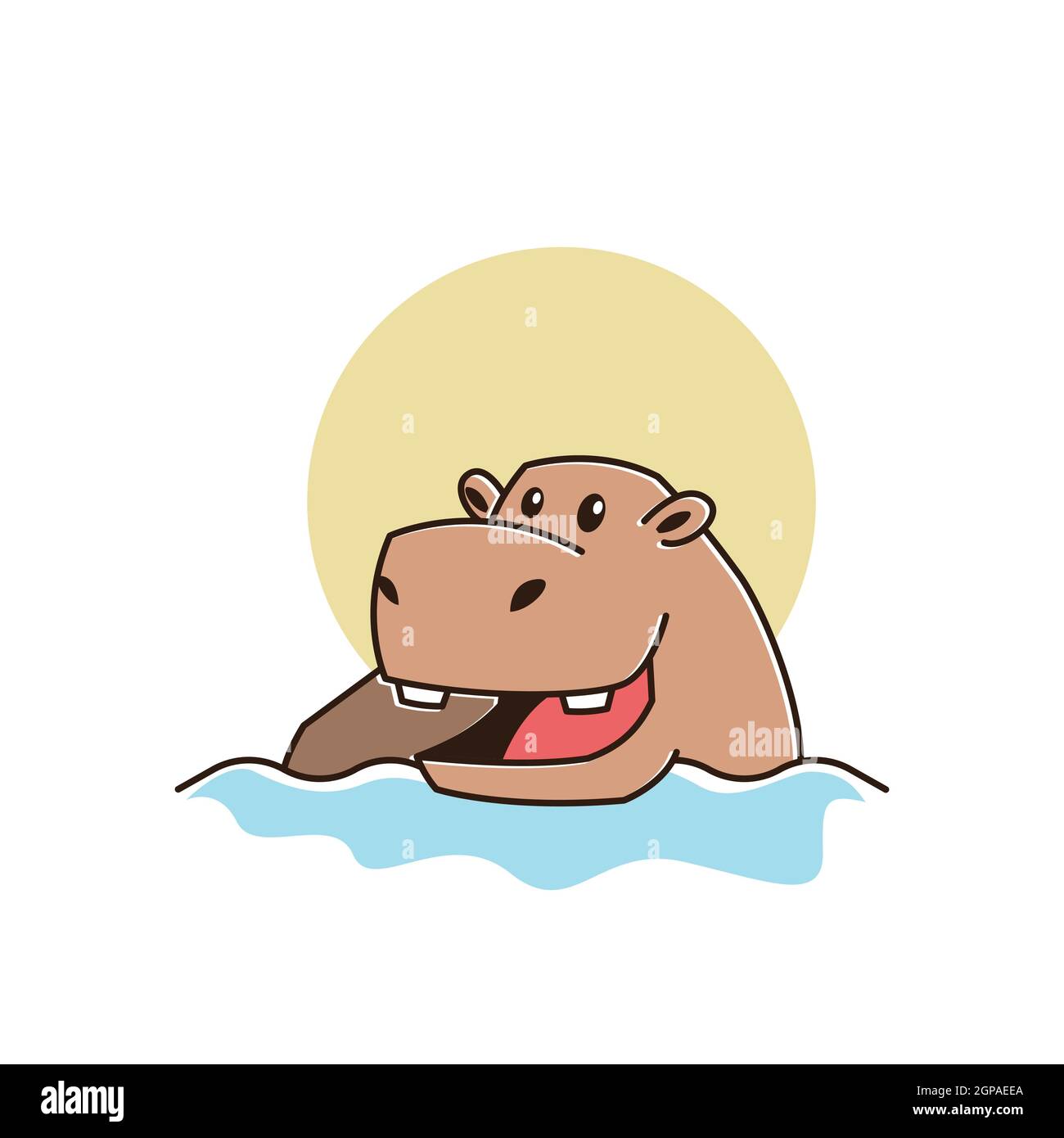 Carino Happy Big Hippo Ippopotamus nuoto fiume Mascot personaggio Cartoon Illustrazione Vettoriale