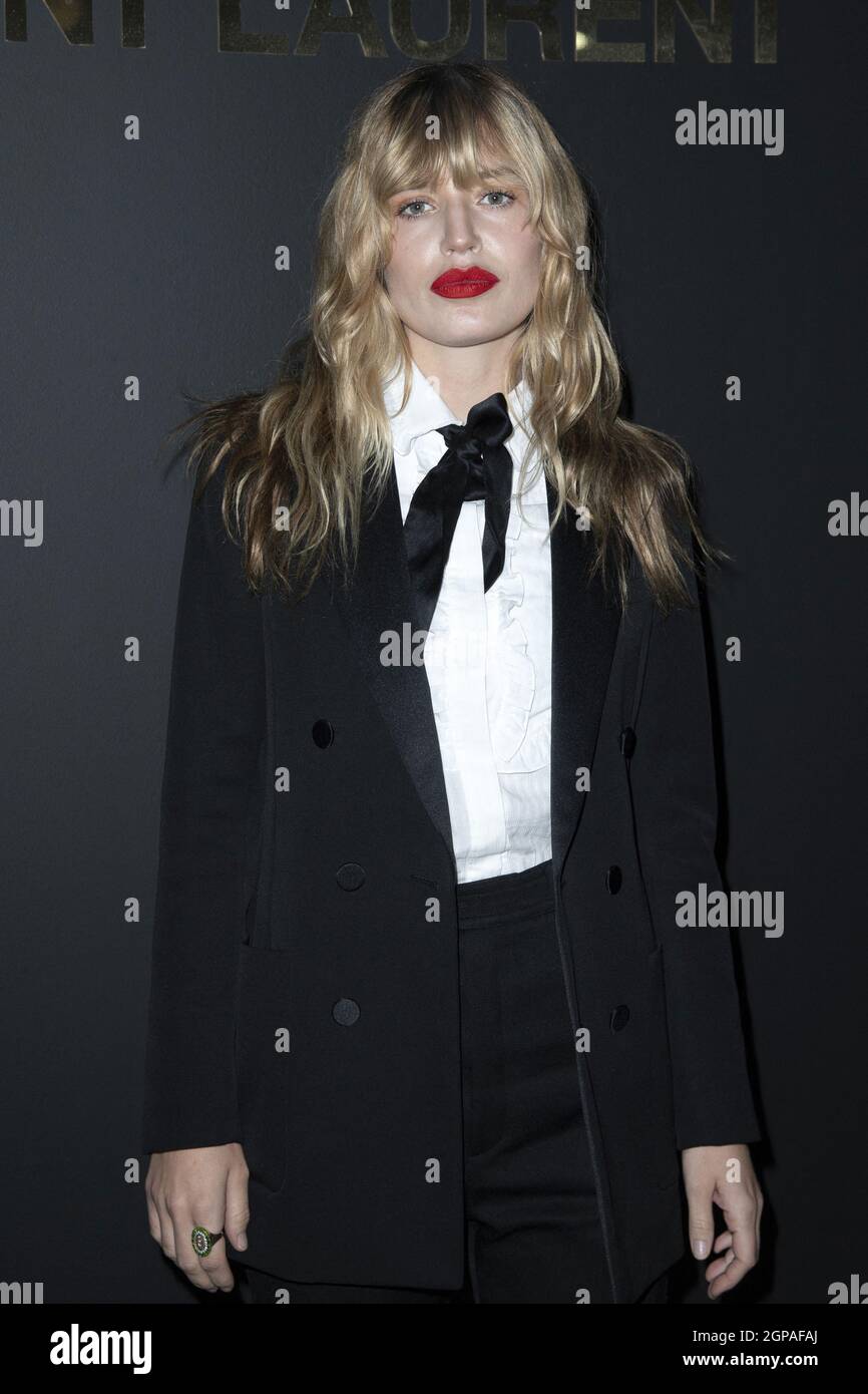 Parigi, Francia. 28 settembre 2021. Georgia May Jagger partecipa alla mostra di Saint Laurent Womenswear Primavera/Estate 2021 come parte della Paris Fashion Week a Parigi, Francia, il 28 settembre 2021. Foto di Aurore Marechal/ABACAPRESS.COM Credit: Abaca Press/Alamy Live News Foto Stock