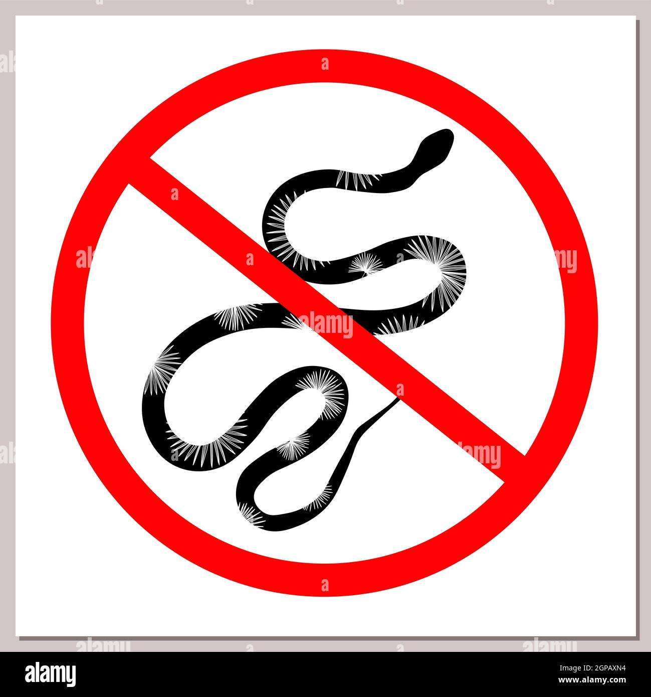 Cartello che vieta i serpenti. Serpente in un cerchio rosso attraversato. Concetto di pericolo e nessun ingresso con gli animali. Foto Stock