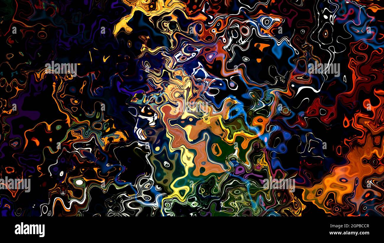 Sfondo astratto con texture liquida multicolore e luce al neon Foto Stock