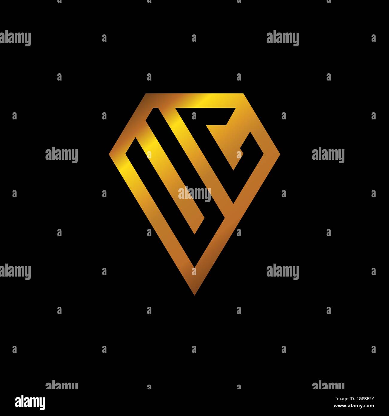 Logo UC con vettore a forma di diamante dorato, monogramma geometrico a forma dorata isolato su sfondo nero Illustrazione Vettoriale