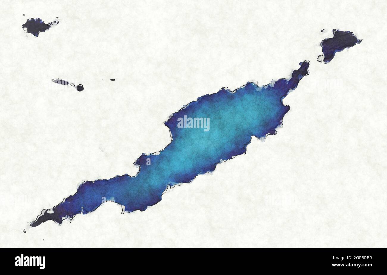 Mappa di Anguilla con linee tracciate e illustrazione blu ad acquerello Foto Stock