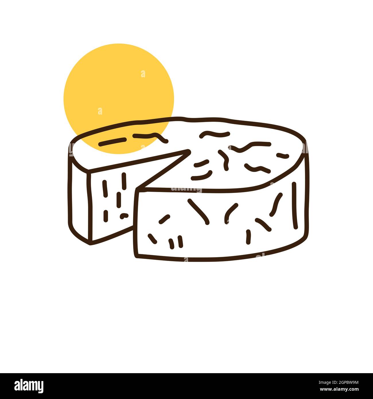 Formaggio morbido con icona a forma di muffa. Cartello degli animali da fattoria. Simbolo grafico per il design del sito Web, il logo, l'app, l'interfaccia utente. Illustrazione vettoriale Foto Stock