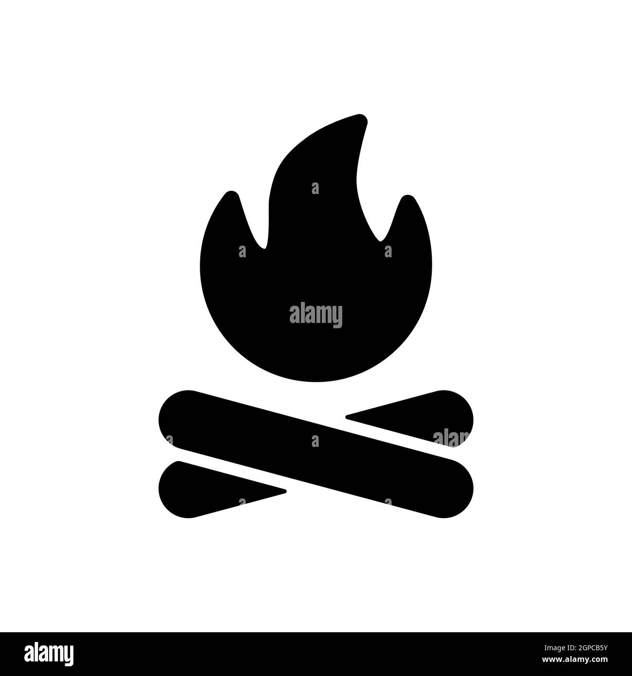 Icona del glifo vettoriale bonfire. Cartello Campeggio ed escursionismo. Simbolo grafico per siti web di viaggi e turismo e applicazioni design, logo, app, UI Foto Stock