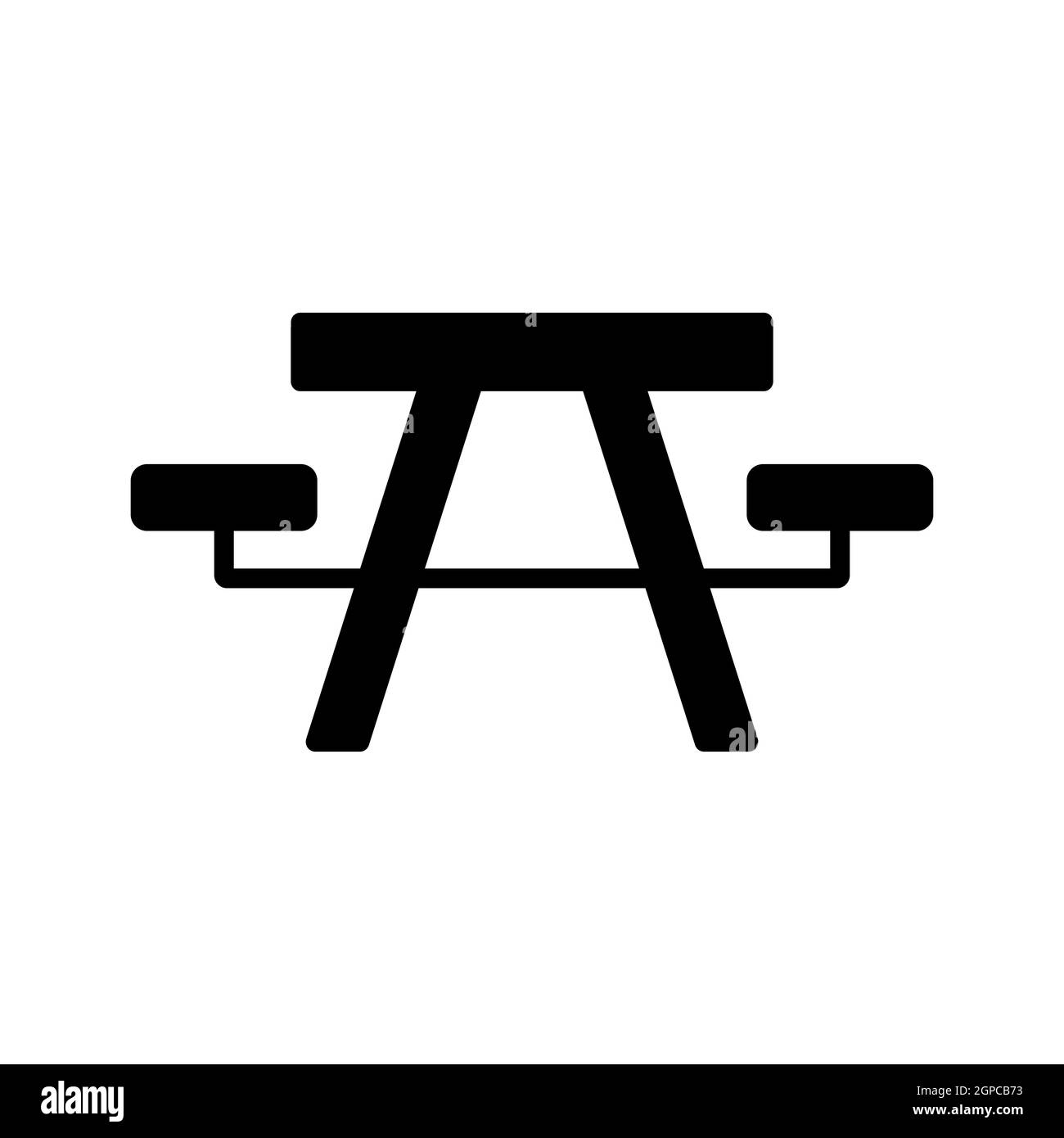 Camping tavolo in legno parco panca vettore glyph icona. Simbolo grafico per siti web di viaggi e turismo e applicazioni design, logo, app, UI Foto Stock