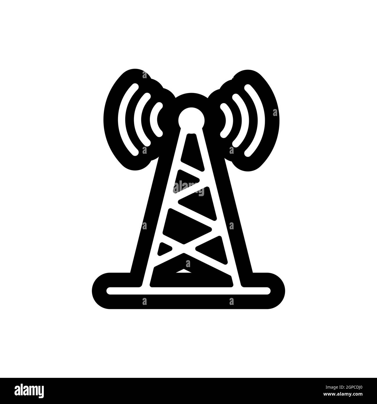Icona del glifo del vettore dell'antenna di comunicazione. Cartello di navigazione. Simbolo grafico per siti web di viaggi e turismo e applicazioni design, logo, app, UI Foto Stock
