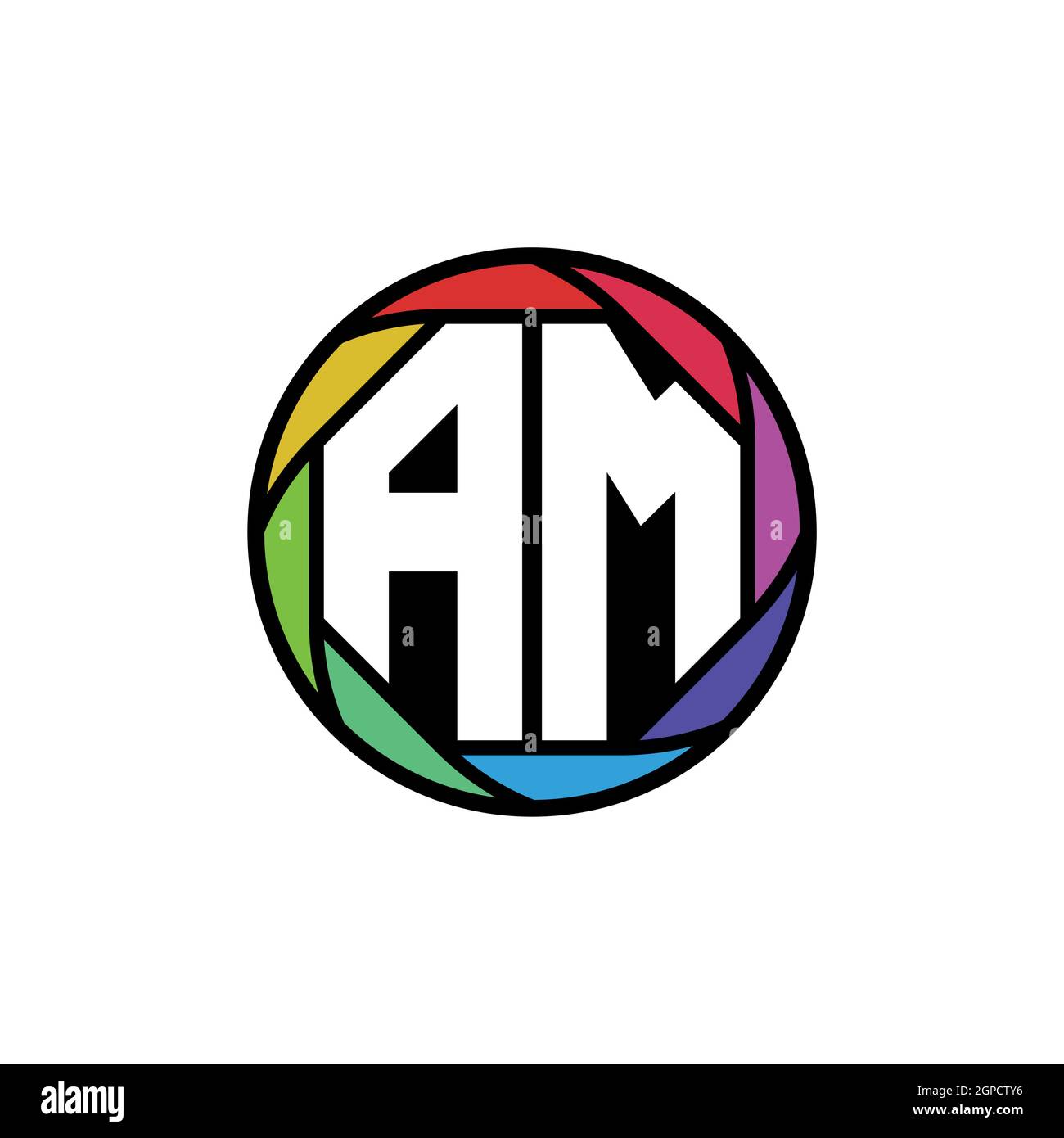 LOGO AM Monogram lettera lente poligonale geometrica arcobaleno, cerchio geometrico forma arrotondata stile Illustrazione Vettoriale