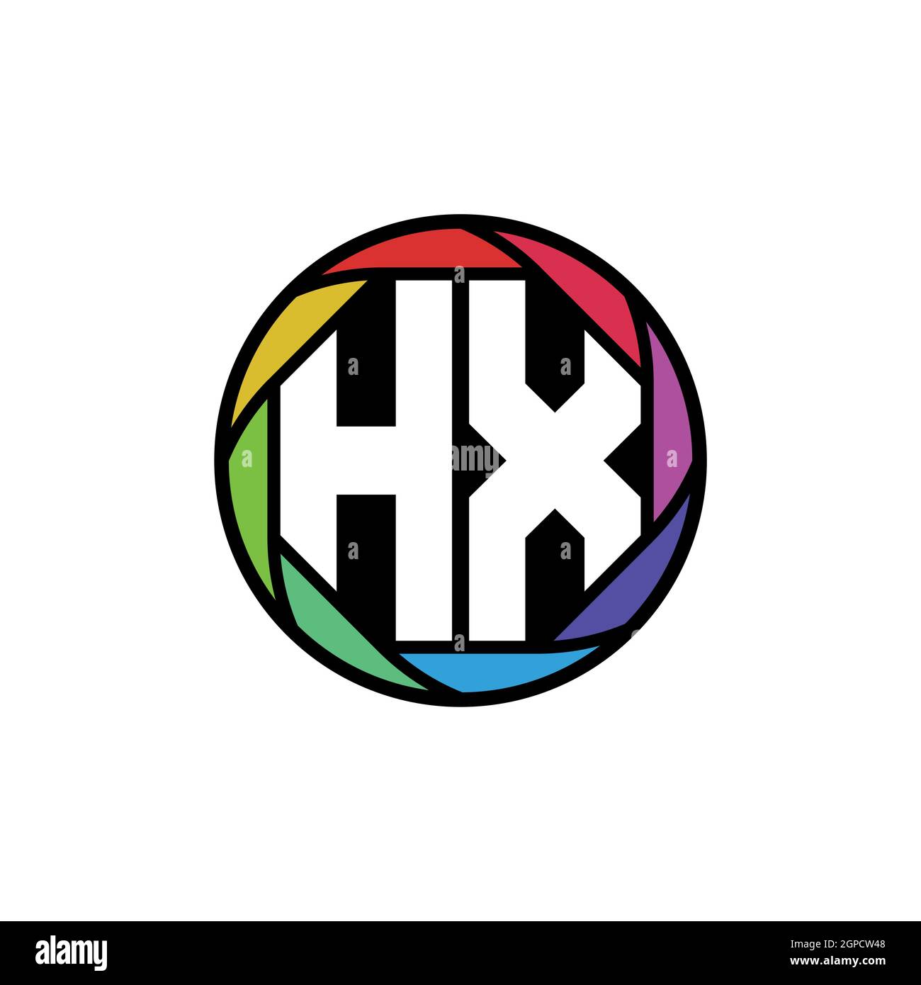 Logo HX Monogram lettera lente poligonale geometrica arcobaleno, cerchio geometrico forma arrotondata stile Illustrazione Vettoriale