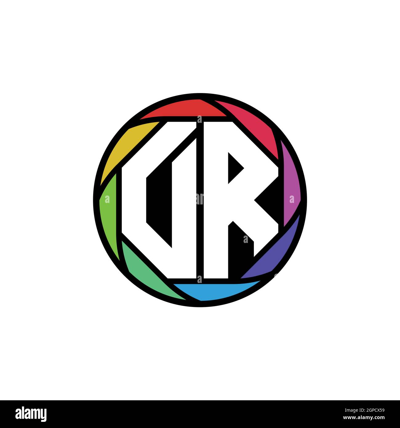 Logo DR Monogram lettera lente poligonale geometrica arcobaleno, cerchio geometrico forma arrotondata stile Illustrazione Vettoriale