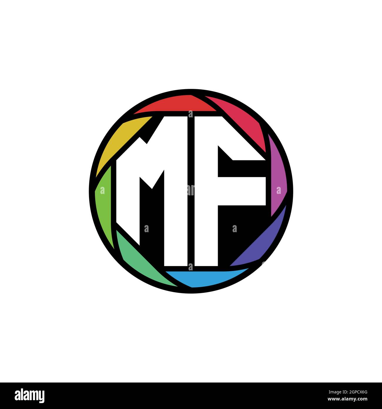 MF Monogram Logo Letter lente poligonale geometrica arcobaleno, cerchio geometrico forma arrotondata stile Illustrazione Vettoriale