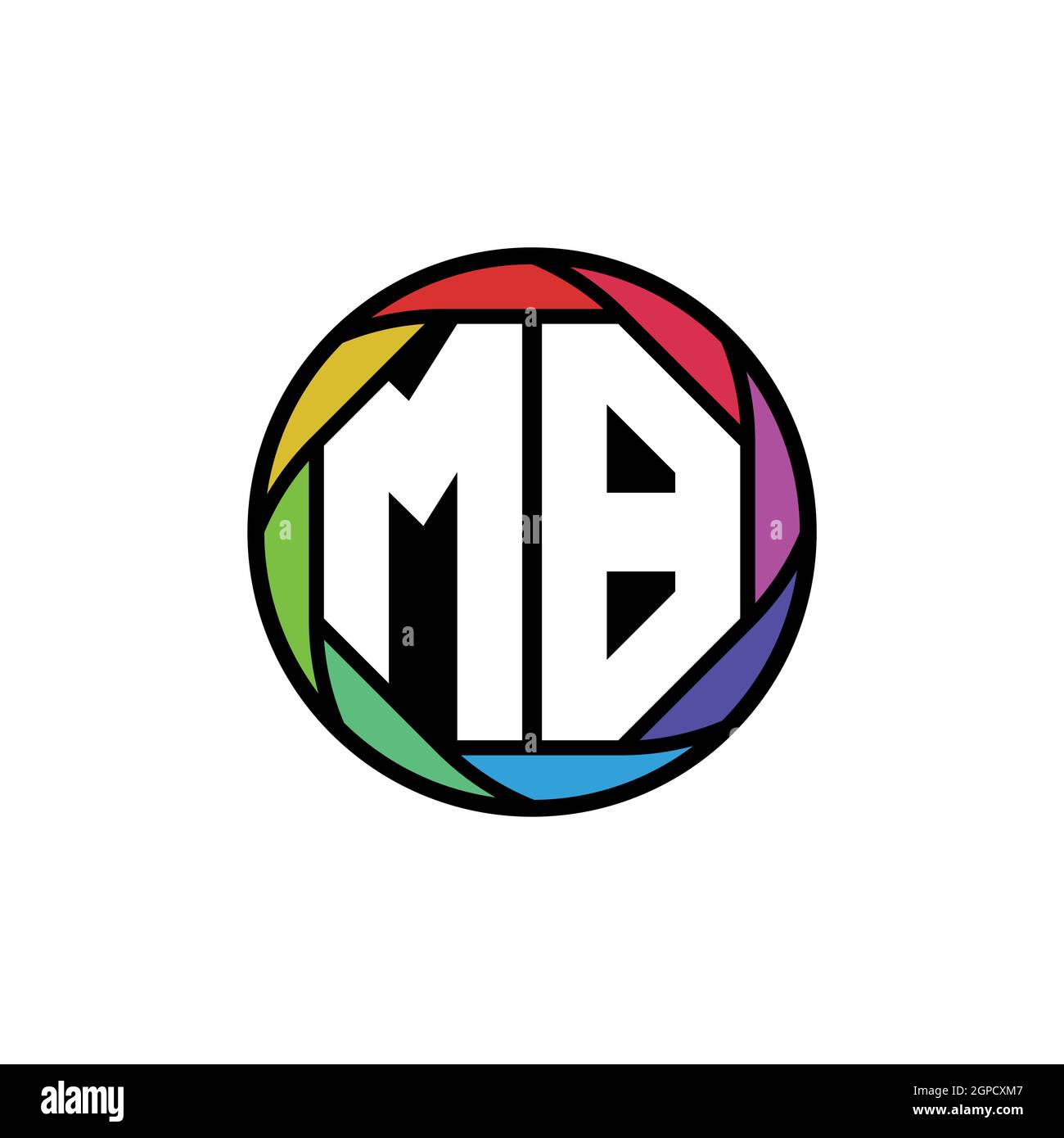 MB Monogram Logo lettera lente poligonale geometrica arcobaleno, cerchio geometrico forma arrotondata stile Illustrazione Vettoriale