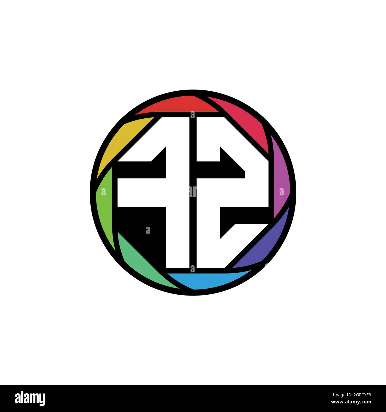 FZ Monogram Logo Letter lente poligonale geometrica arcobaleno, cerchio geometrico forma arrotondata stile Illustrazione Vettoriale