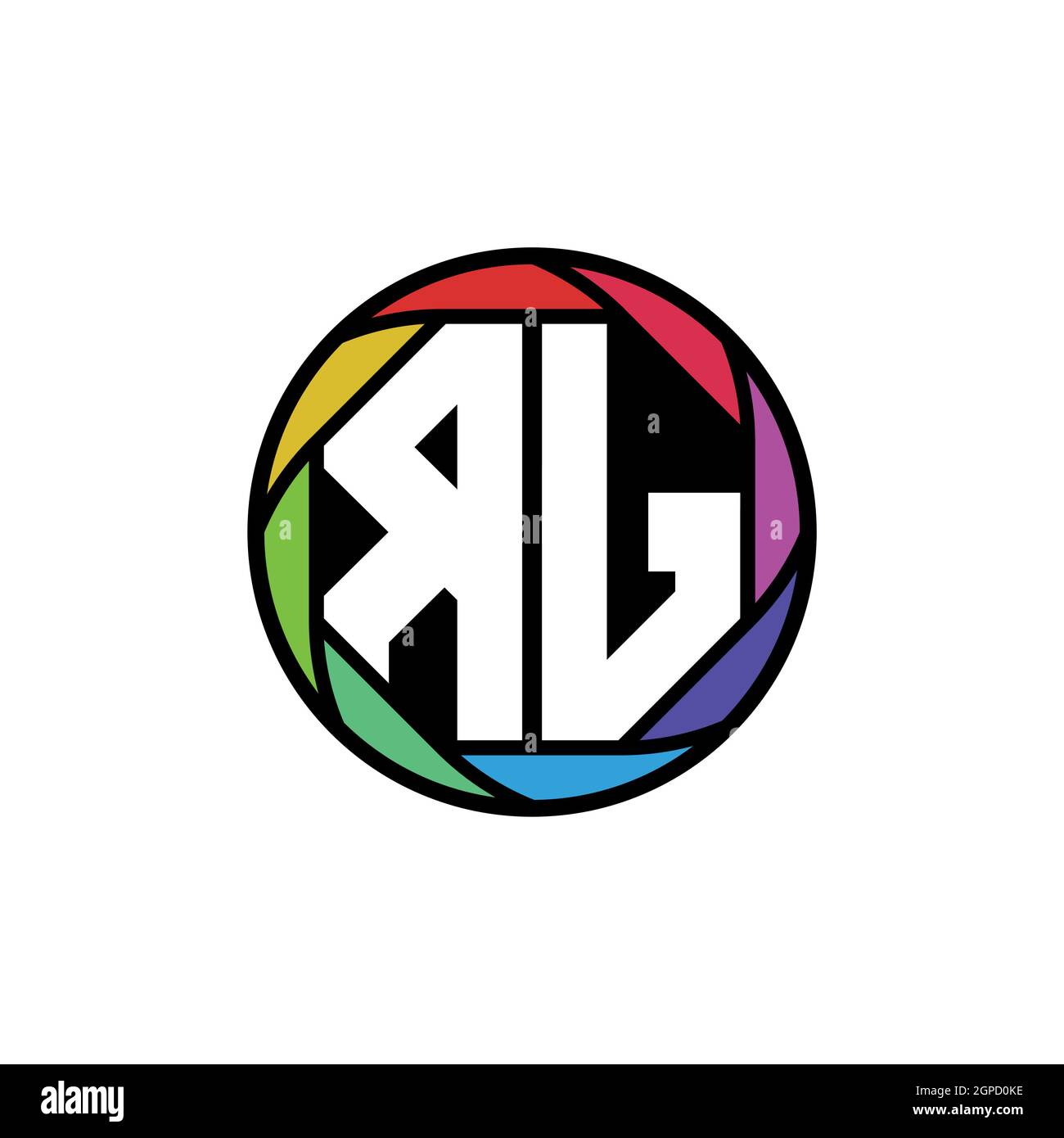 RJ Monogram Logo lettera lente poligonale geometrica arcobaleno, cerchio geometrico forma arrotondata stile Illustrazione Vettoriale