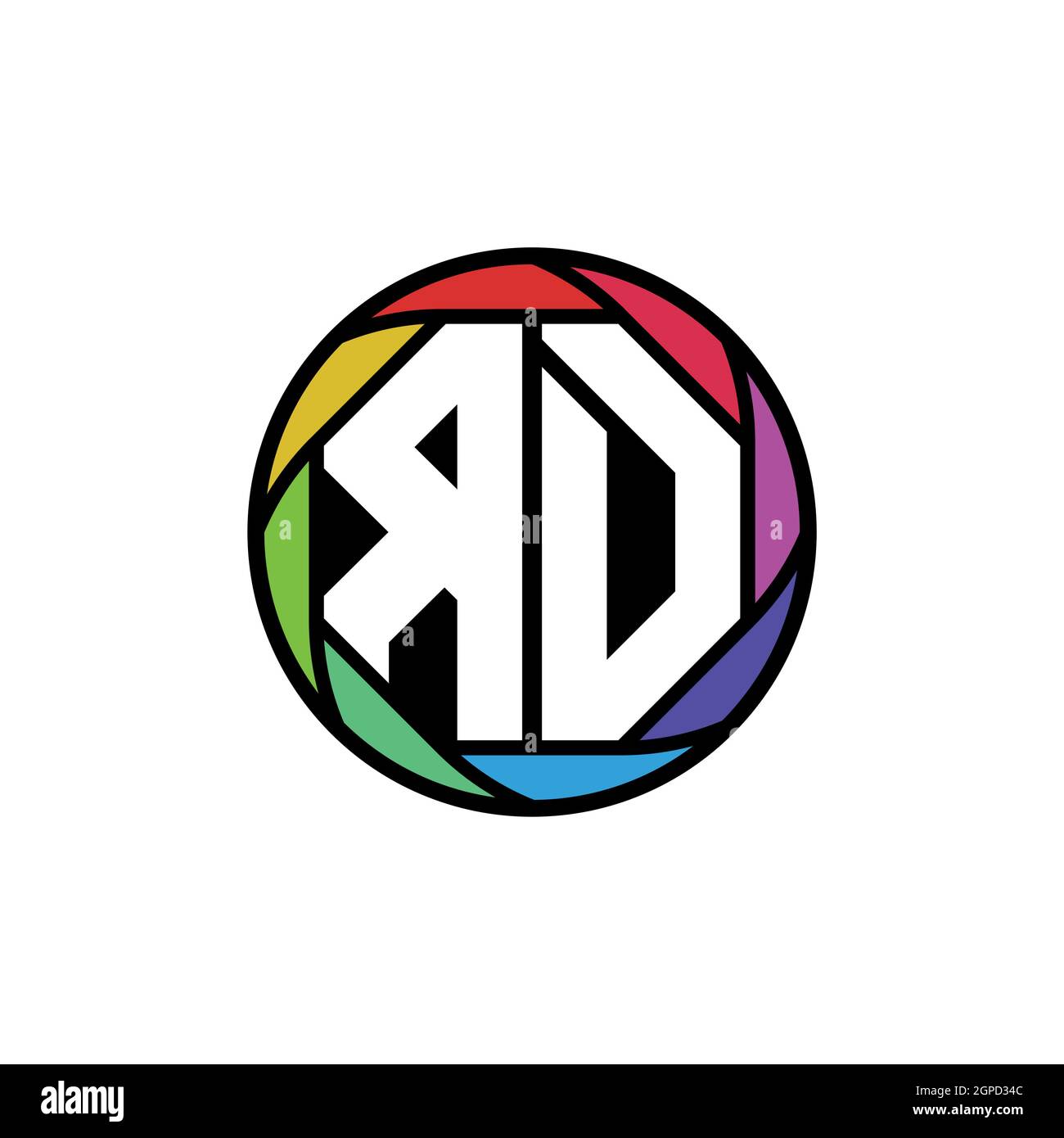 LOGO RD Monogram lettera lente poligonale geometrica arcobaleno, cerchio geometrico forma arrotondata stile Illustrazione Vettoriale