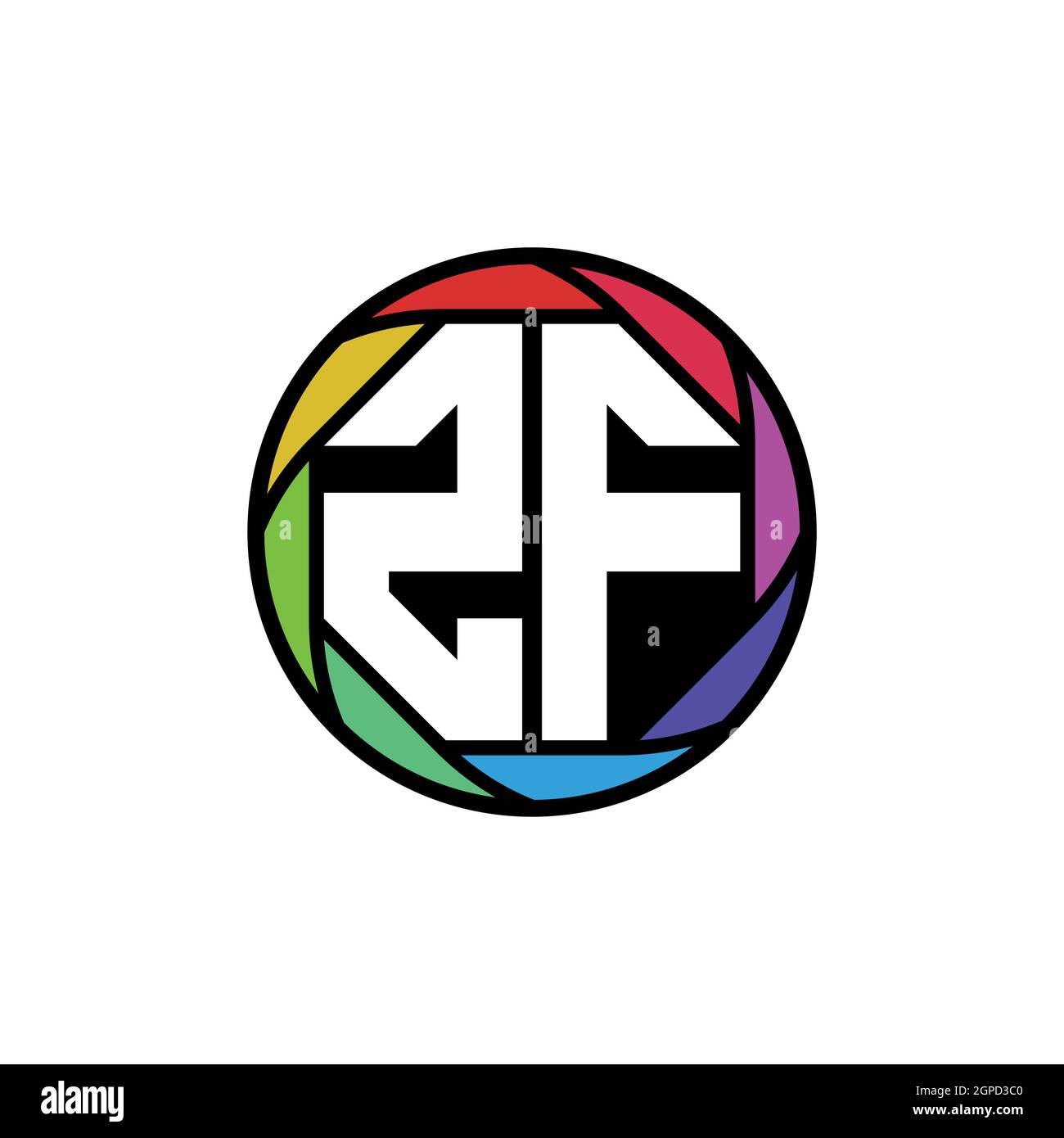 ZF Monogram Logo Letter lente poligonale geometrica arcobaleno, cerchio geometrico forma arrotondata stile Illustrazione Vettoriale