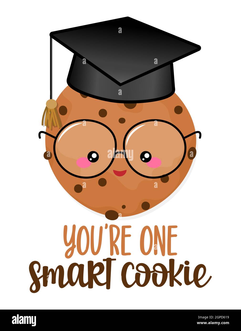 Sei un biscotto intelligente - cute sorridente biscotto felice con i vetri nerd. Personaggio cartoon in stile kawaii. Cottura di Natale. Ideale per t-shirt, tazza, regalo Illustrazione Vettoriale