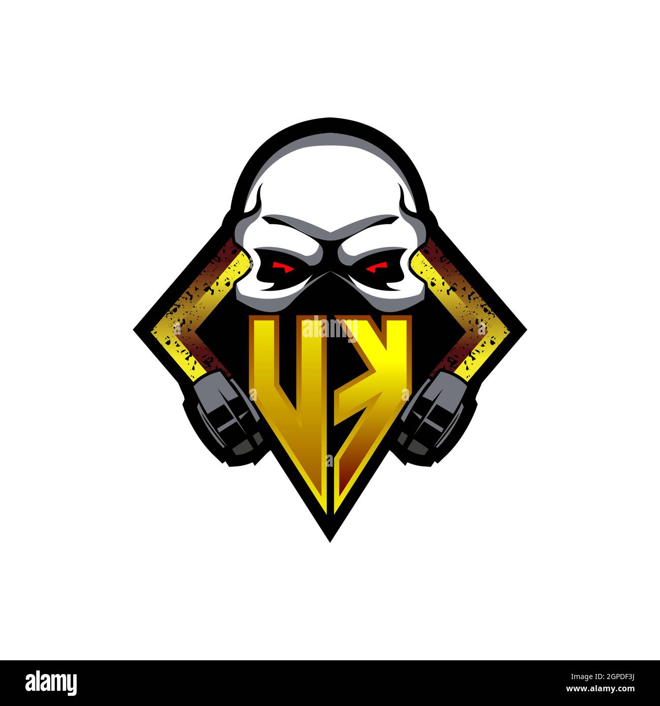 Logo UK monogramma con forma cranio disegni modello vettore icona moderna Illustrazione Vettoriale