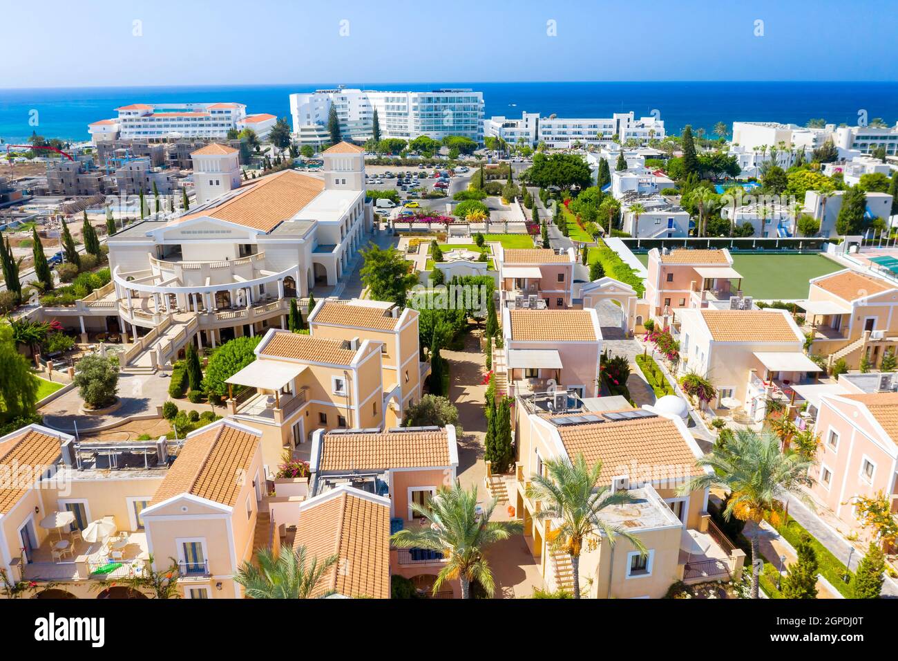 Veduta aerea del villaggio vacanze a Pafos, Cipro Foto Stock