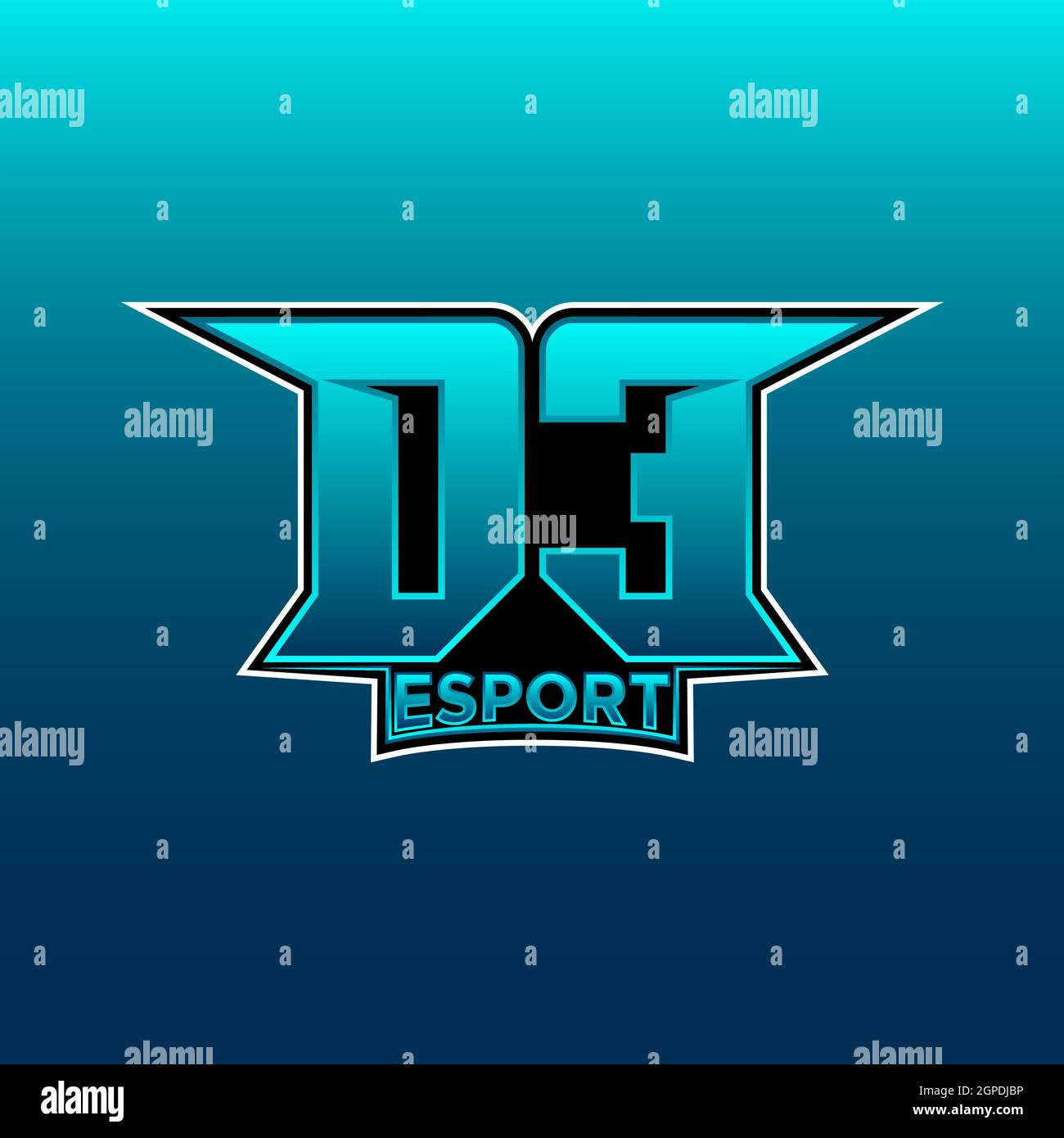 DE Logo eSport Gaming Initial con modello vettoriale in Blue Light Color Illustrazione Vettoriale