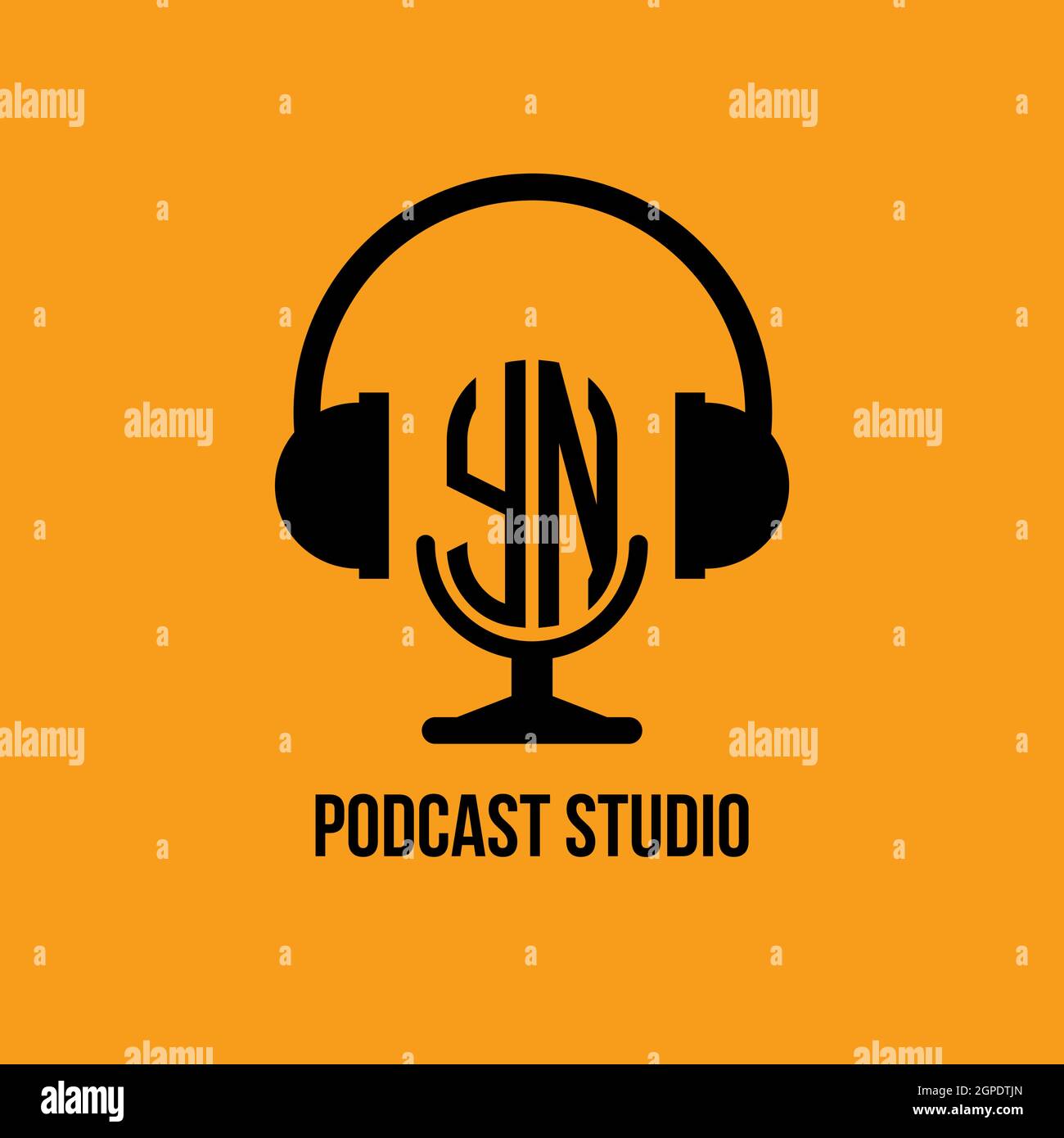 YN Monogram Logo Letter Headphone e Microphone Shape Style Vector, Logo Podcast Studio Illustrazione Vettoriale