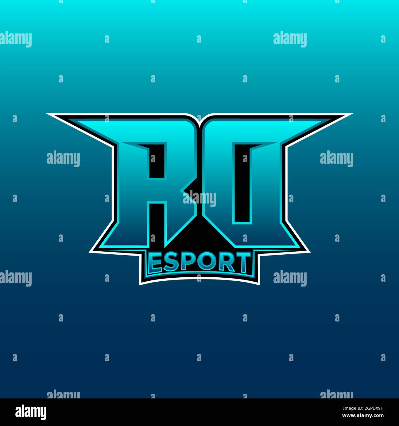 RD Logo eSport Gaming Initial con modello vettoriale di design Blue Light Color Illustrazione Vettoriale