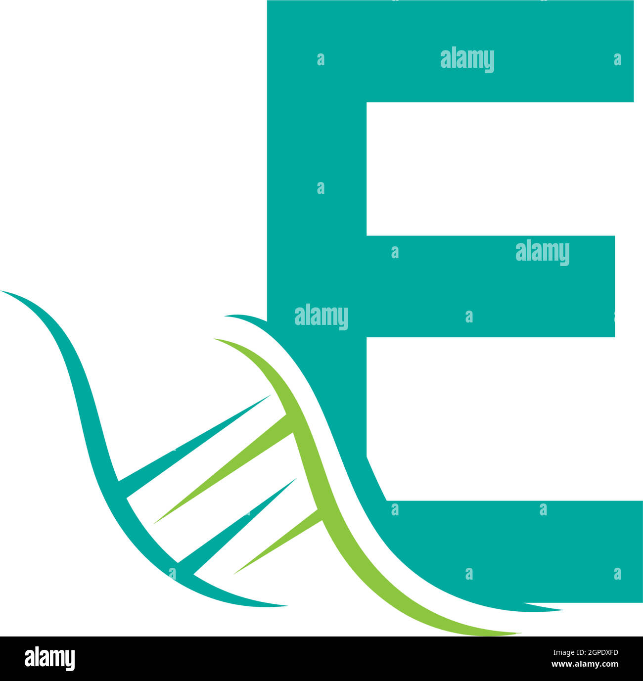 Logo icona DNA con disegno modello lettera E. Illustrazione Vettoriale