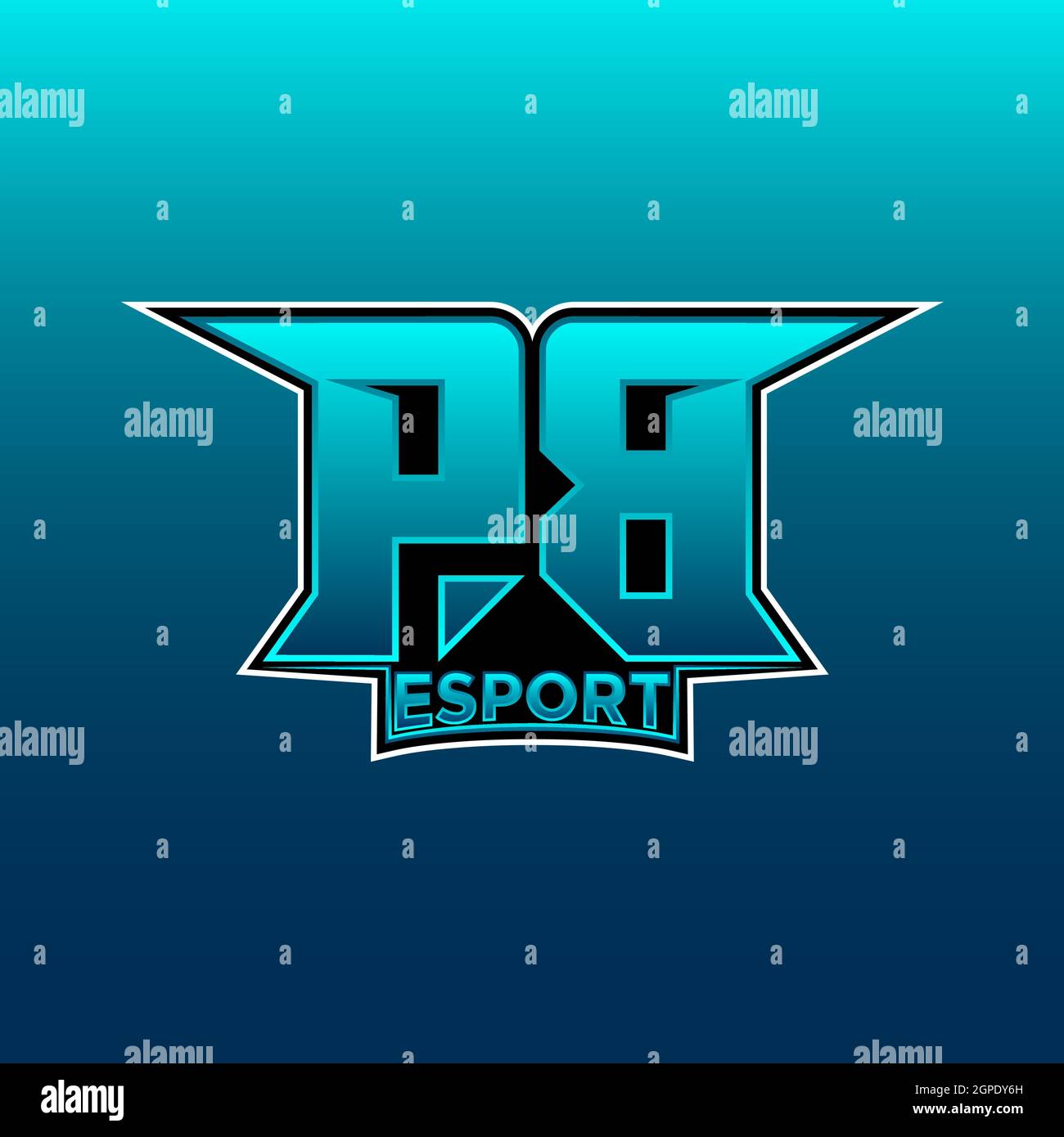PB Logo eSport Gaming Initial con modello vettoriale di design Blue Light Color Illustrazione Vettoriale