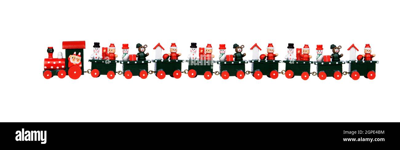 Rosso treno di Natale isolato su uno sfondo bianco Foto Stock