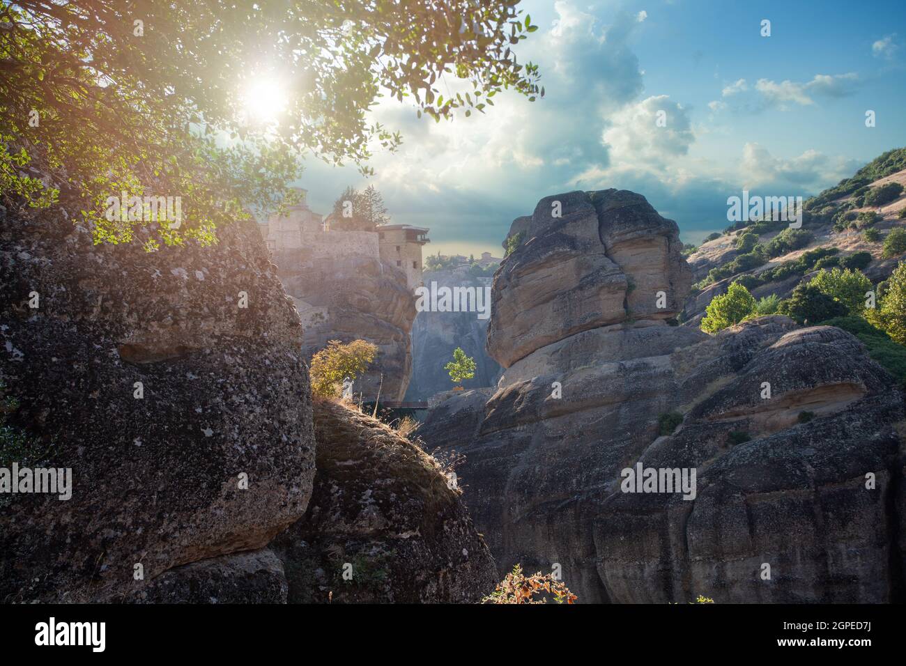 Scogliera e rocce a Meteora Grecia Kalambaka Foto Stock