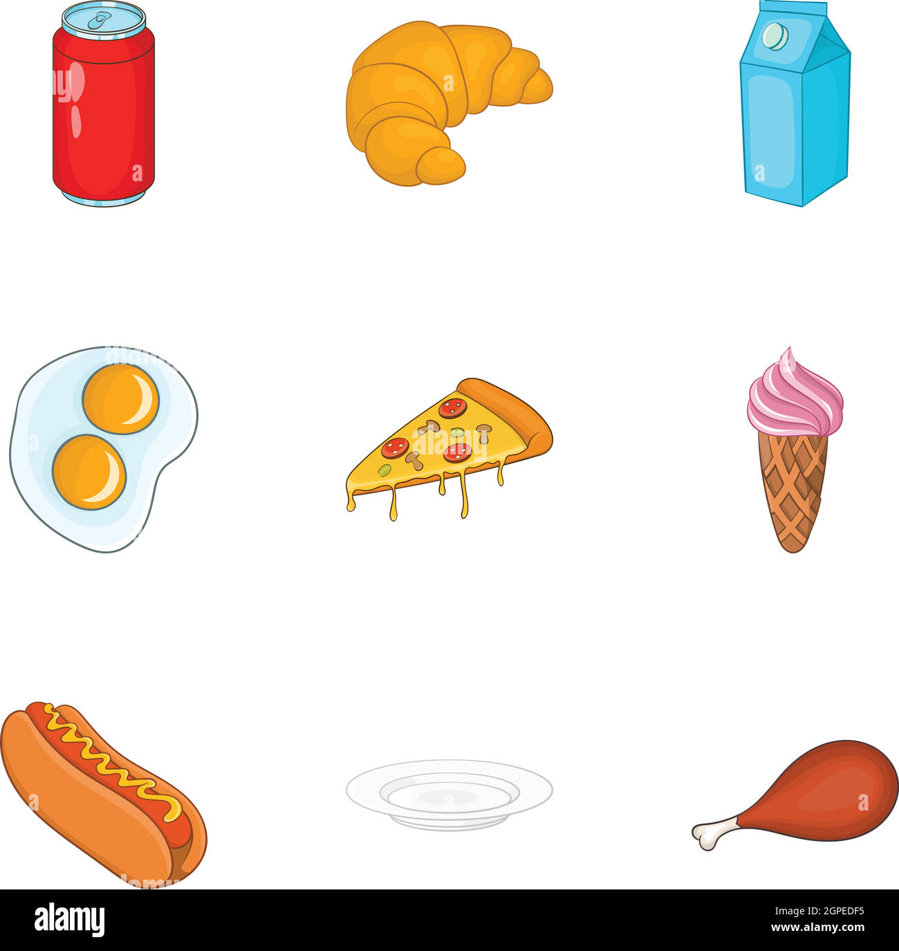 Fast food set di icone, stile cartoon Illustrazione Vettoriale