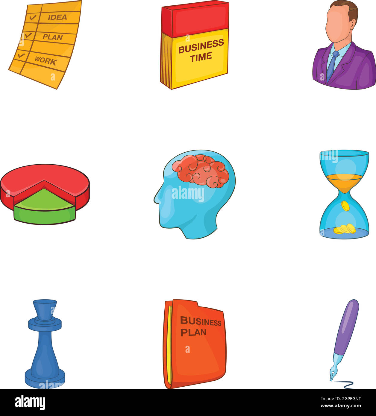 Business plan set di icone, stile cartoon Illustrazione Vettoriale