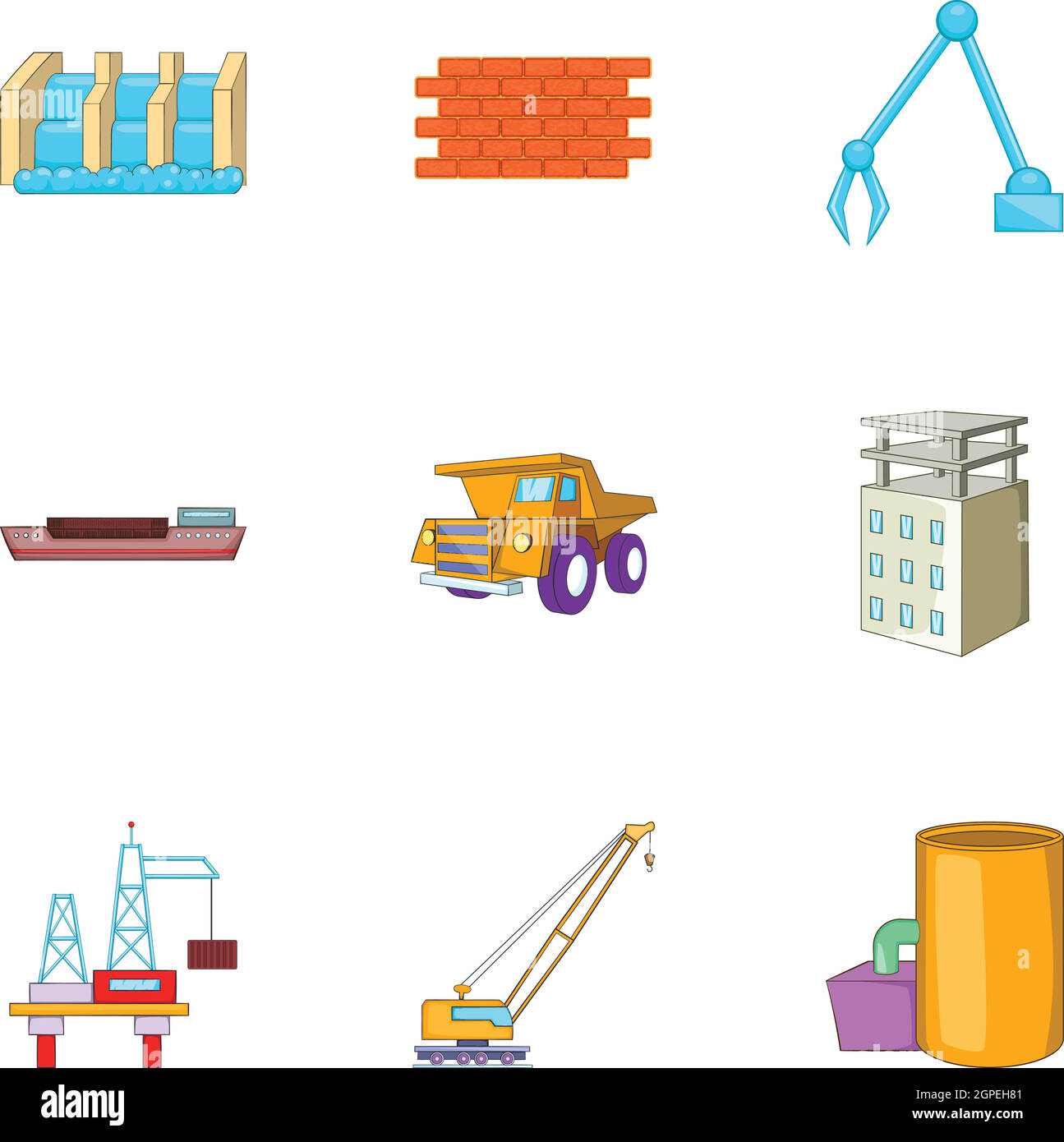 Fabbricazione di set di icone, stile cartoon Illustrazione Vettoriale