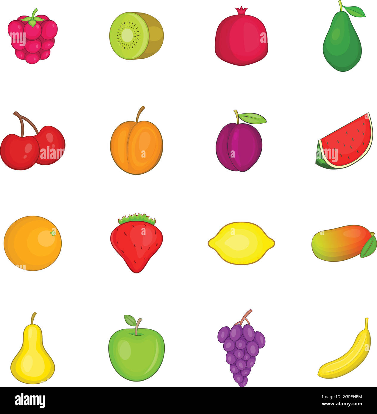 Frutta set di icone, stile cartoon Illustrazione Vettoriale