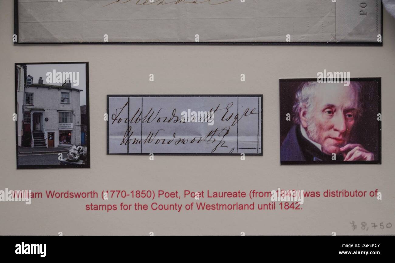 Londra UK 29 Settembre 2021 Stampex International, un'esperienza filatelica libera per tutti. Con alcuni gioielli come Mark Bloxham lettera scritta e firmata da William Wordsworth. Poeta romantico inglese che, Con Samuel Taylor Coleridge, ha contribuito a lanciare l'età romantica in letteratura inglese con la loro pubblicazione congiunta Lyrical Ballads , William Wordsworth ha gestito un piccolo ufficio postale in un solo punto e questa lettera segna il suo tempo in questo ufficio postale Paul Quezada-Neiman/Alamy Live News Foto Stock