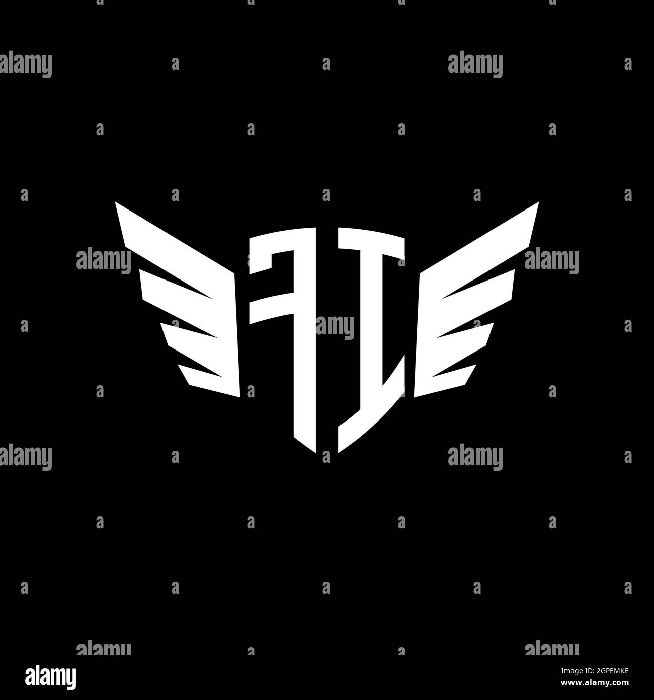 LOGO FI Monogram iniziale geometrica con modello di design a forma di ala. Logo design iniziale dell'ala isolato su sfondo nero Illustrazione Vettoriale