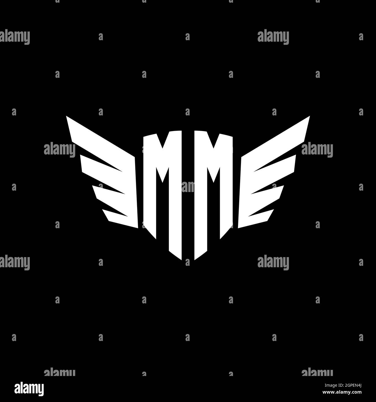 MM Logo monogramma iniziale geometrica con modello di design a forma di ala. Logo design iniziale dell'ala isolato su sfondo nero Illustrazione Vettoriale